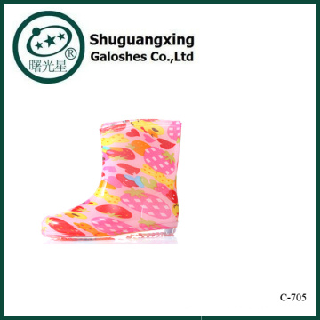 Botas de lluvia para venta estudiante zapatos con botas de lluvia Color Jelly impermeabilizan cristal lindo Chilren C-705